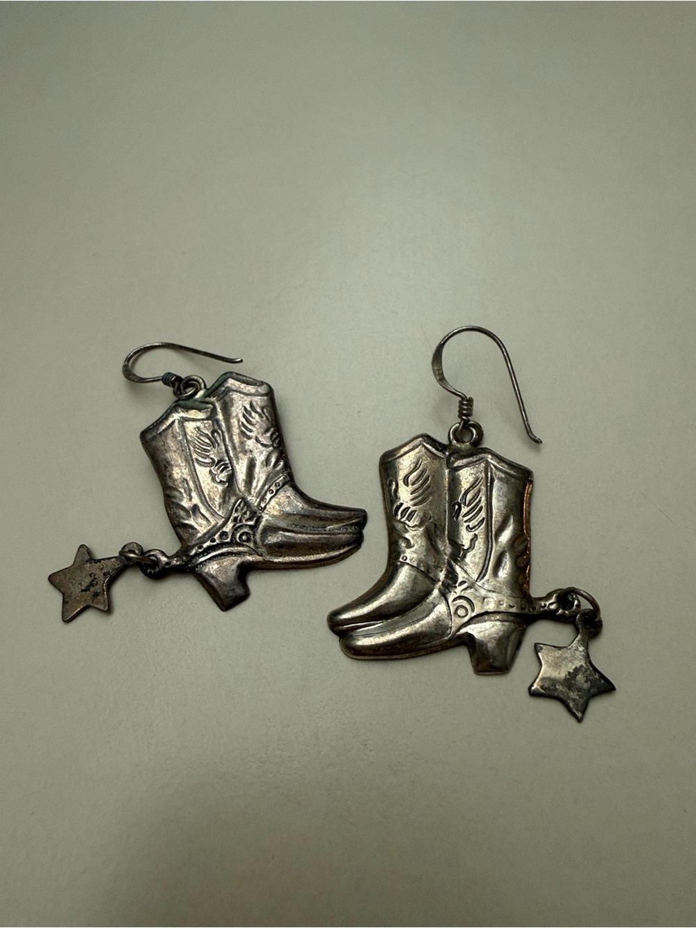 Vintage Sterling Silver 925 Cowboy Boot Earrings Moving Star Spurs